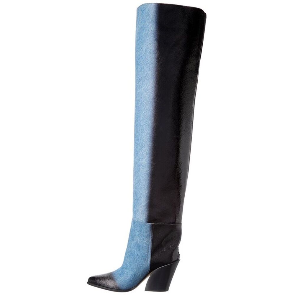 Jimmy Choo Maceo 85 Denim & Leather Over-The-Knee Boot, Blue - Picture 2 of 5